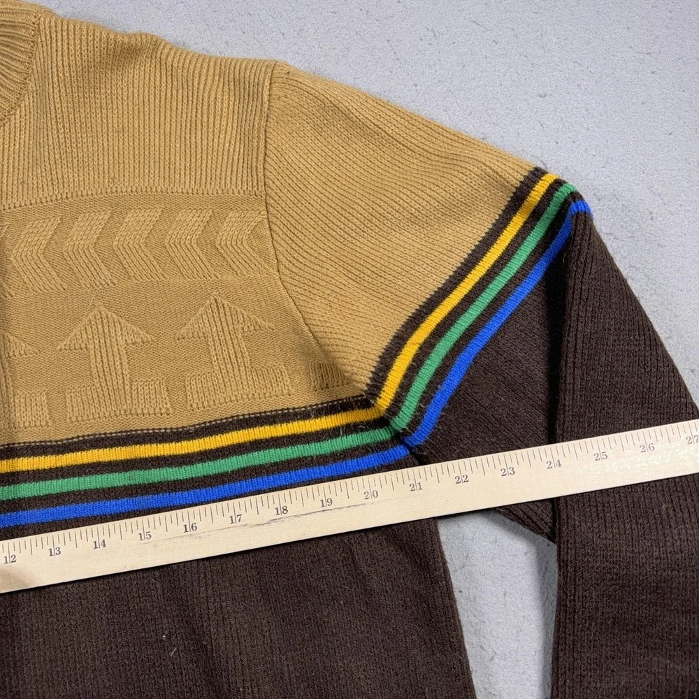 Vintage Silton Sweater Mens Medium Brown Tan Stripe Crewneck Knit Retro 80s‎